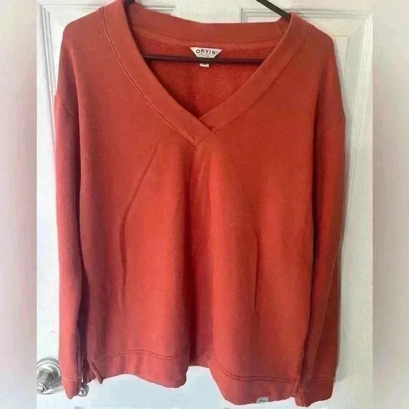 Orvis Sweatshirt Women's size Medium Clay Orange V-Neck Soft Lightweight - Picture 1 of 7